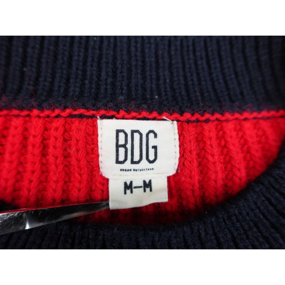 BDG Urban Outfitters Mens Striped Knit Sweater Medium Green Navy‎ Yellow Crest